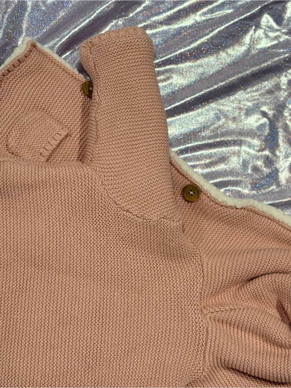 Carter's Dusty Pink Knit Hooded Jacket with Cream Sherpa Lining